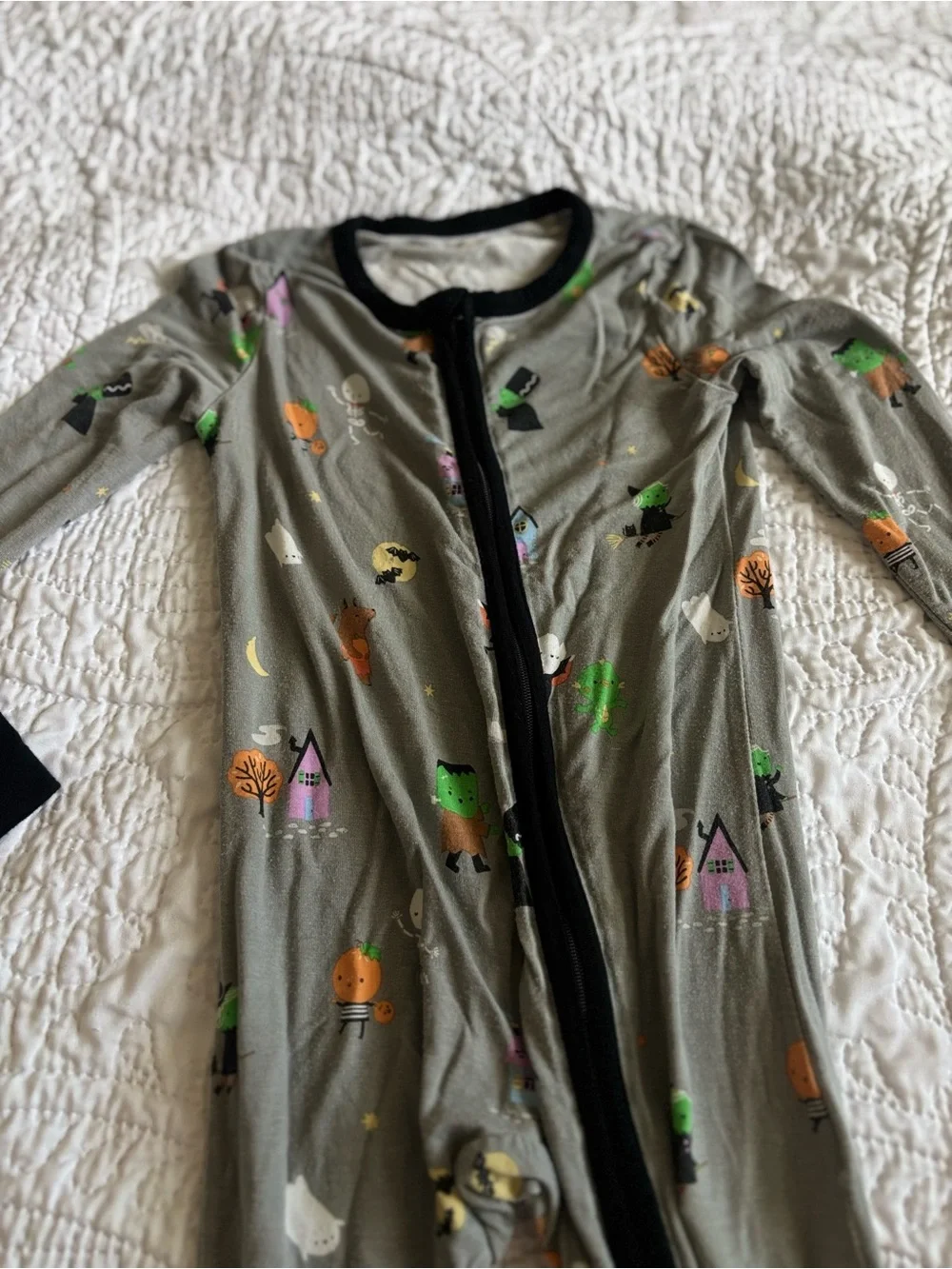 Angel Dear Gray Footed One-Piece Pajama with Black Trim and Multicolor Prints
